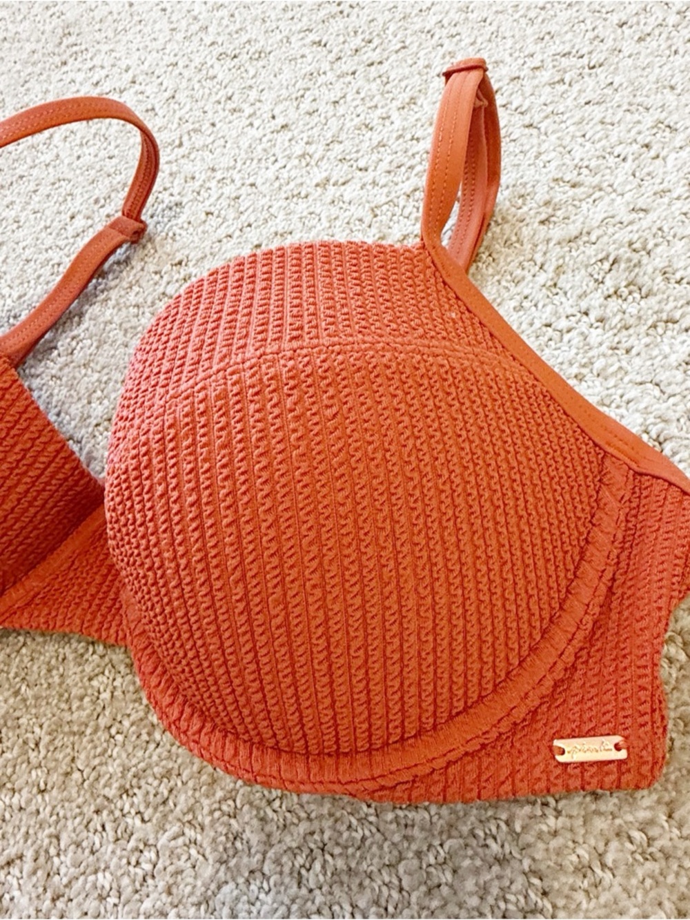 Victorias Secret Pink Burnt Orange Bikini Top Sz L VS Swimsuit Padded Underwire - Picture 3 of 8